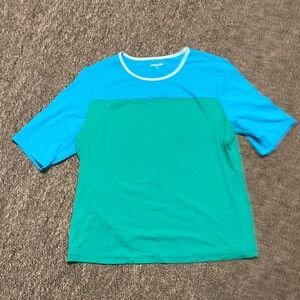 Lands’ End Colorblock Blue & Teal Short Sleeve Swim Cover Top